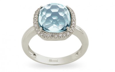 Anello Zoccai in oro bianco 18 ct con 6.20 ct di topazio azzurro e 0.22 ct di diamante