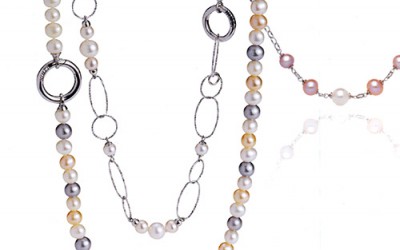 Collane componibili Nimei collezione "Moda" - Colori perle: Grigio, Orange, Rosa, Bianco. Disponibili con perle diametro: 6,5-7mm, 5,5-6mm. Catene in argento.