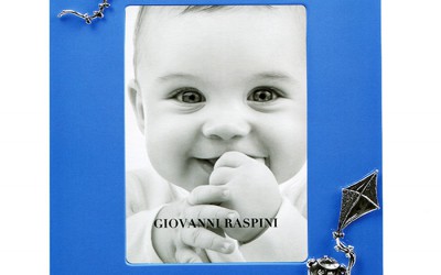 Cornice bambino Giovanni Raspini collezione "Orsetto" - In lacca celeste e argento 925/°°°
